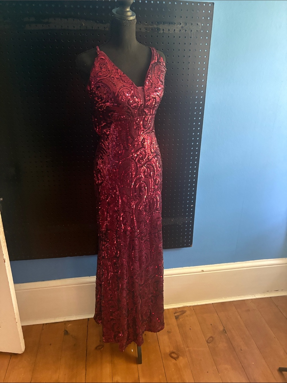 NightWay Burgundy Sequin V-Neck Dress